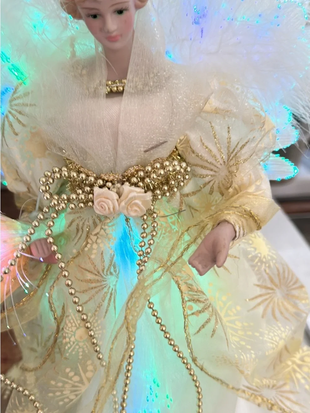Beautiful Lighted Angel Tree Topper - Gold and White XMAS